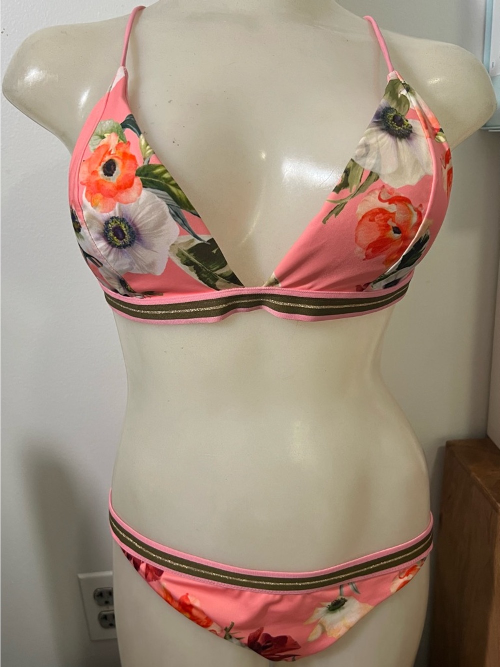 Source Unknown Pink Floral Triangle Bikini Set